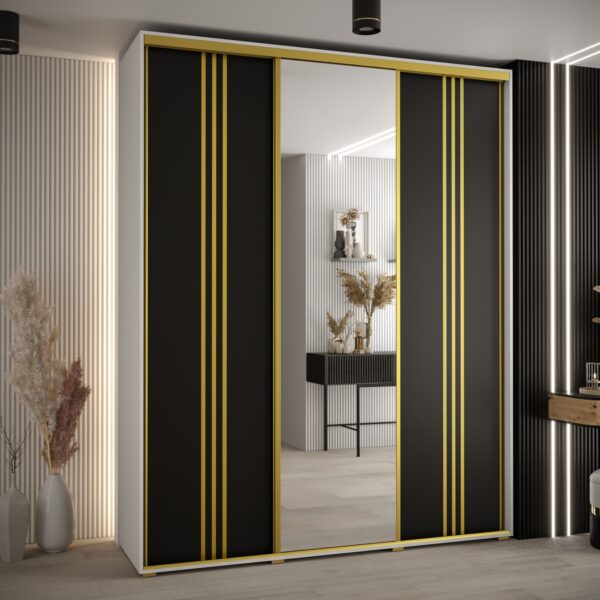 Szafa CANNES 7-200 szerokość 45cm korpus biały Front czarny listwa złota i lustro