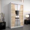 Kledingkast MAROKO 120 met een witte korpus en een front met spiegel in de kleur eiken sonoma is een bijzonder ruime en functionele kast.