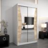 Kledingkast MONACO 120 cm, romp in de kleur wit, fronten in eiken sonoma met spiegel.