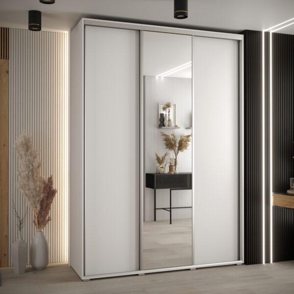 Szafa CANNES 3 -170 45 cm głebokość. Korpus biały, front biały  ,lustro i srebrna listwa