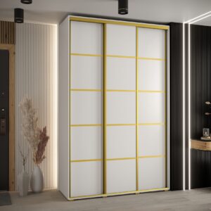 Szafa CANNES 4- 160 szerokość 45 cm. Korpus biały, front biały listwa złota