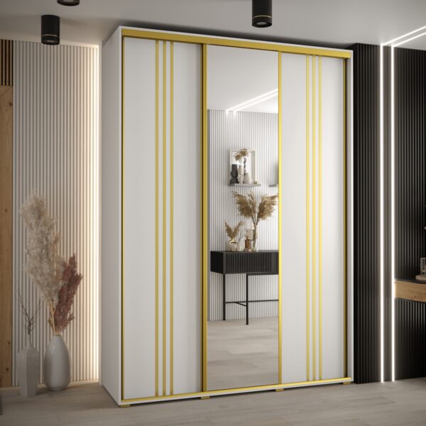 Szafa CANNES 7-180 szerokość 45cm korpus biały Front biały listwa złota i lustro