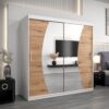 Kledingkast GLASGOW 200, romp in het wit, fronten eiken artisan met spiegel.