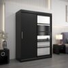 Kledingkast RENO 1 150 cm, romp in de kleur zwart, fronten in zwart met spiegel.