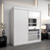 Kledingkast RENO 1 180 cm, romp in de kleur wit, fronten in wit met spiegel.