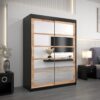 Kledingkast RENO 2 150 cm, romp in de kleur zwart, fronten in eiken artisan met spiegel.