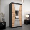 Kast MAROKO 100 met corpus in zwart , front met spiegel in eiken artisan . Kleine, ruime kledingkast.
