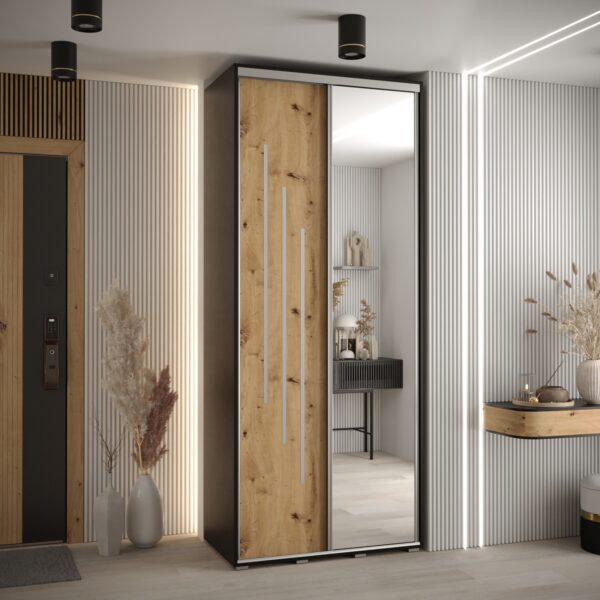 Kast CANNES 9-100 Breedte: 45 cm Korpus: zwart Front: artisan eiken Lijst: zilverkleurig