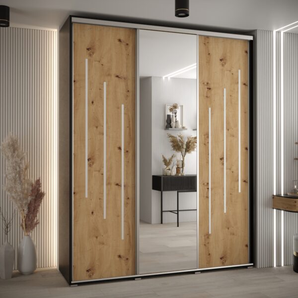 Kast CANNES 9-190 Breedte: 45 cm Korpus: zwart Front: artisan eiken Lijst: zilverkleurig