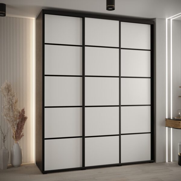 Szafa CANNES 4- 200 szerokość 45 cm. Korpus czarny , front biały listwa czarna
