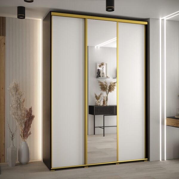 Szafa CANNES 3 -170 45 cm głebokość. Korpus dab artisan, front czarny  ,lustro i srebrna listwa