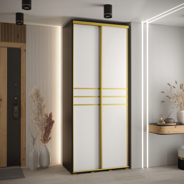 Kast CANNES 10-110 Breedte: 45 cm Korpus: zwart Front: wit Lijst: goudkleurig ,