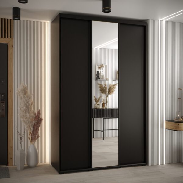 Szafa CANNES 3 -160 45 cm głebokość. Korpus czarny, front czarne  ,lustro i czarna listwa