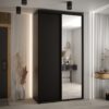Szafa CANNES 3 -140 45 cm głebokość. Korpus czarny , front czarne  ,lustro i czarna listwa
