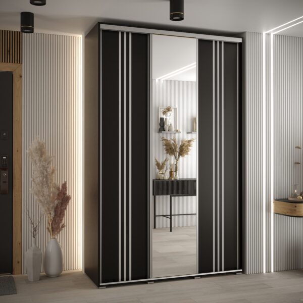 Szafa CANNES 7-160 szerokość 45cm korpus czarny Front czarny listwa srebrna i lustro