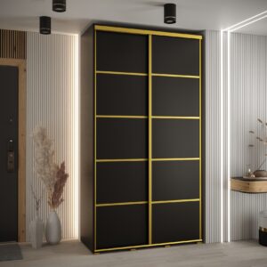 Szafa CANNES 4- 140 szerokość 45 cm. Korpus czarny , front czarny listwa złota