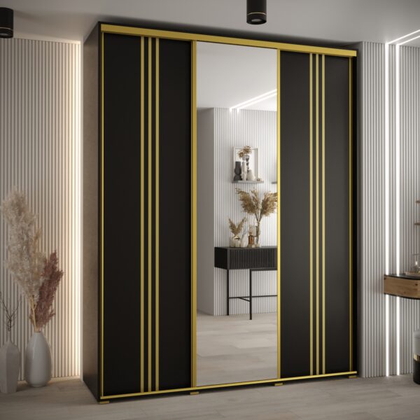 Szafa CANNES 7-200 szerokość 45cm korpus czarny, Front czarny listwa złota i lustro