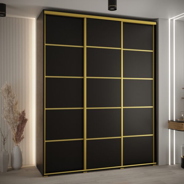Szafa CANNES 4- 200 szerokość 45 cm. Korpus czarny , front czarny listwa złota