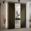 Kast CANNES 9-170 Breedte: 45 cm Korpus: zwart Front: zwart Lijst: goudkleurig ,spiegel