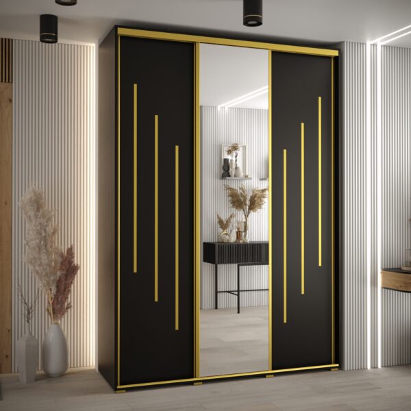 Kast CANNES 9-170 Breedte: 45 cm Korpus: zwart Front: zwart Lijst: goudkleurig ,spiegel