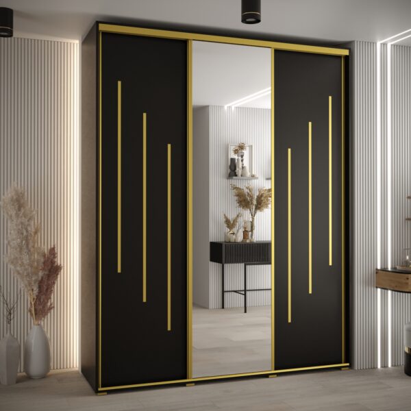 Kast CANNES 9-190 Breedte: 45 cm Korpus: zwart Front: zwart Lijst: goudkleurig ,spiegel