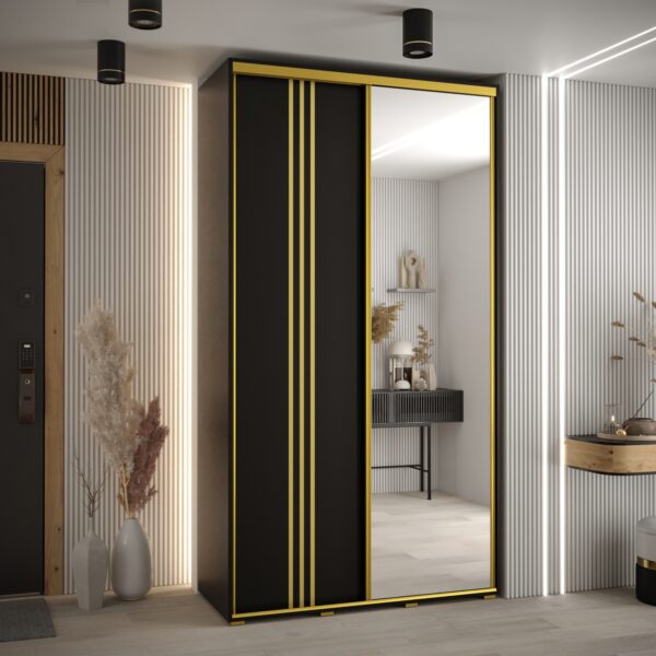 Szafa CANNES 7-140 szerokość 45cm korpus czarny, Front czarny listwa złota i lustro