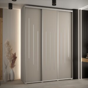 Szafa DAKOTA 8 180 głębokość 60 cm korpus kaszmir, fronty kaszmir srebrna listwa