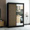 Zwarte LAMELO II 150 kast met lamellen en spiegel. Een ruime en functionele kast voor de slaapkamer, hal en garderobe in loftstijl.