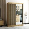LAMELO II kledingkast van 150 cm in de kleur artisan eiken, met lamellen en een spiegel – een stijlvolle en praktische keuze in loftstijl. Een ruime en functionele kast voor de slaapkamer, hal en garderobe in loftstijl.