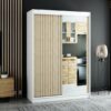 Witte LAMELO II 150 kast met lamellen en spiegel. Een ruime en functionele kast voor de slaapkamer, hal en inloopkast in loftstijl.