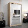 Kledingkast MONACO 120 cm, romp in de kleur eiken sonoma, fronten in wit met spiegel.