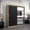 Kledingkast RENO 1 180 cm, romp in de kleur eiken sonoma, fronten in zwart met spiegel.