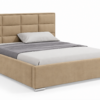 Moet gestoffeerd bed met opbergruimte in meubelstof Casablanca 2302, voorzien van een hoog hoofdbord met elegante vierkante vlakverdeling.