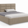 Moet gestoffeerd bed met opbergruimte in meubelstof Casablanca 2303, voorzien van een hoog hoofdbord met elegante vierkante vlakverdeling.