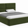 VELLO II gestoffeerd bed met opbergruimte in vlekbestendige stof Casablanca, met een hoog hoofdbord en horizontale vlakverdeling.