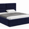 VELLO II gestoffeerd bed met opbergruimte in vlekbestendige stof Casablanca, met een hoog hoofdbord en horizontale vlakverdeling.