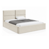 VELLO II gestoffeerd bed met opbergruimte in vlekbestendige stof Casablanca, met een hoog hoofdbord en horizontale vlakverdeling.
