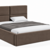 VELLO II gestoffeerd bed met opbergruimte in vlekbestendige stof Casablanca, met een hoog hoofdbord en horizontale vlakverdeling.