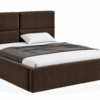 VELLO II gestoffeerd bed met opbergruimte in vlekbestendige stof Casablanca, met een hoog hoofdbord en horizontale vlakverdeling.