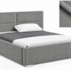 Milo gestoffeerd bed met opbergruimte in stof Casablanca, met een hoog hoofdbord en horizontale vlakverdeling.