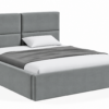 VELLO II gestoffeerd bed met opbergruimte in vlekbestendige stof Casablanca, met een hoog hoofdbord en horizontale vlakverdeling.