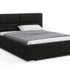 Milo gestoffeerd bed met opbergruimte in stof Casablanca, met een hoog hoofdbord en horizontale vlakverdeling.