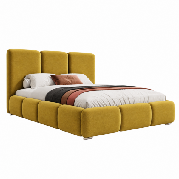 Geel gestoffeerd bed MAFFO met hoog hoofdbord – Kronos 01