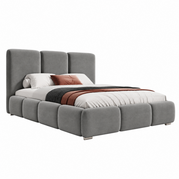 Grijze gestoffeerd bed MAFFO met hoog hoofdbord – Kronos 15