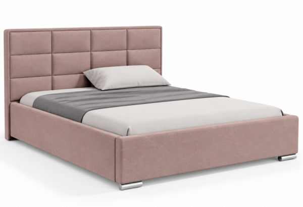 Oudroze gestoffeerd bed MOET met hoog hoofdbord