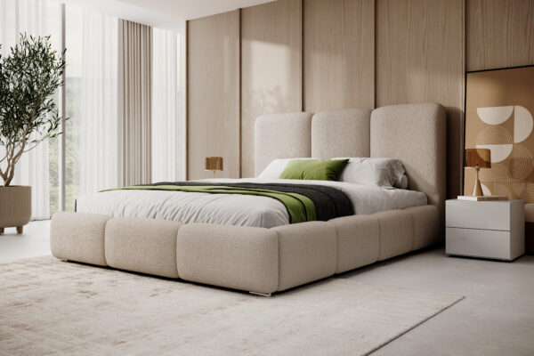 Beige bouclé bed MAFFO in slaapkamer – Abriamo 04