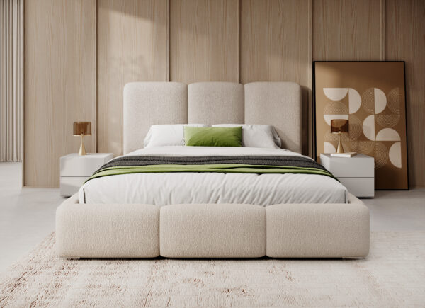 Beige bouclé bed MAFFO in slaapkamer – Abriamo 04