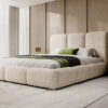 Crèmekleurig bouclé bed MAFFO in moderne slaapkamer – Now or Never 02
