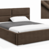 Milo gestoffeerd bed met opbergruimte in stof Casablanca, met een hoog hoofdbord en horizontale vlakverdeling.