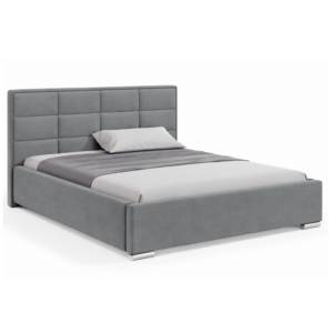 Moet gestoffeerd bed met opbergruimte in meubelstof Casablanca 2314, voorzien van een hoog hoofdbord met elegante vierkante vlakverdeling.
